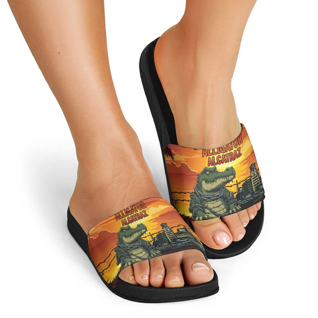 Alligator Alcatraz Slide Sandals Gator Island Prison Retro Sunset - Wonder Print Shop