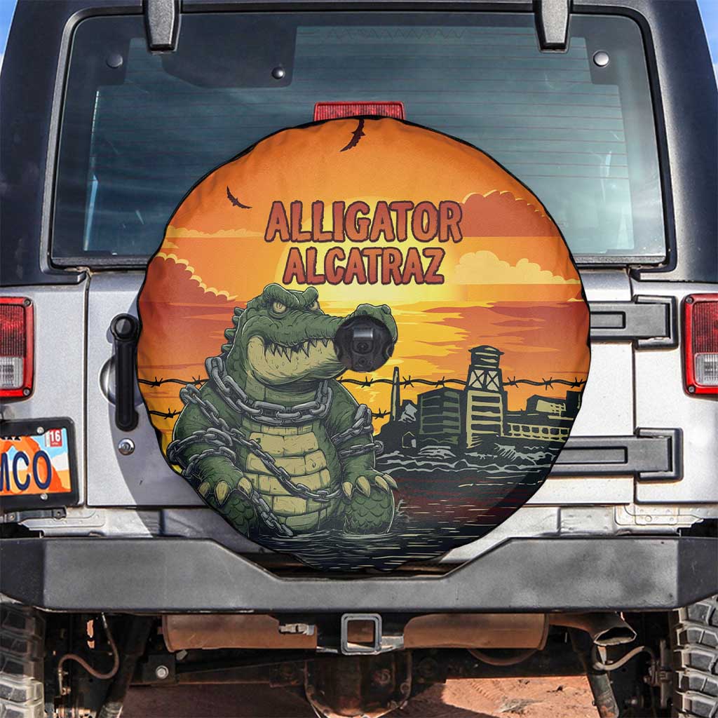 Alligator Alcatraz Spare Tire Cover Gator Island Prison Retro Sunset - Wonder Print Shop