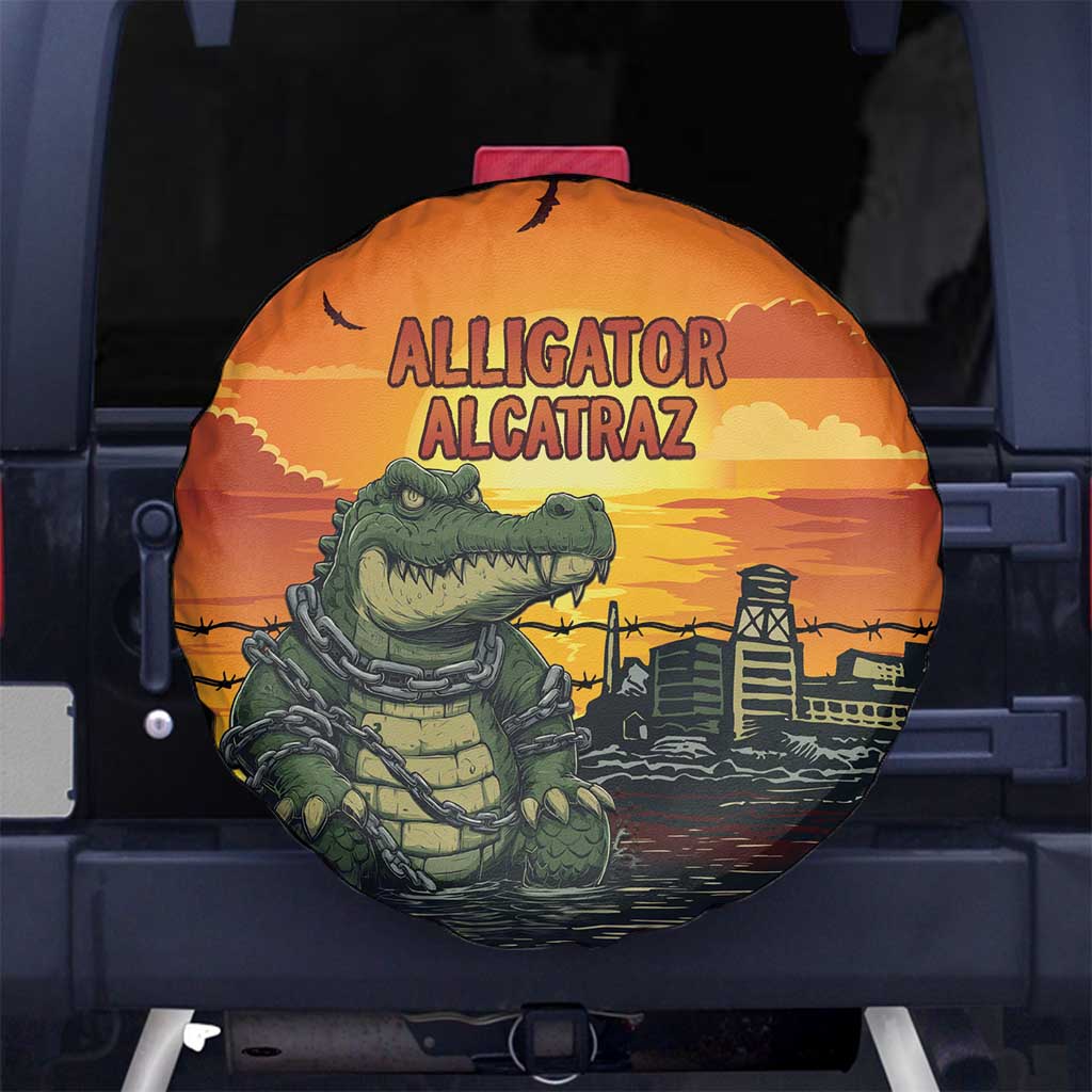 Alligator Alcatraz Spare Tire Cover Gator Island Prison Retro Sunset - Wonder Print Shop