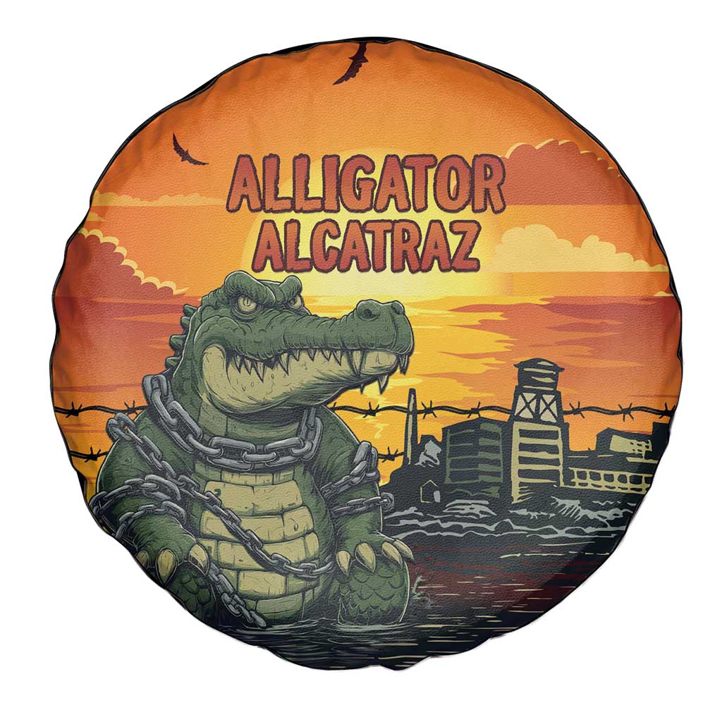 Alligator Alcatraz Spare Tire Cover Gator Island Prison Retro Sunset - Wonder Print Shop