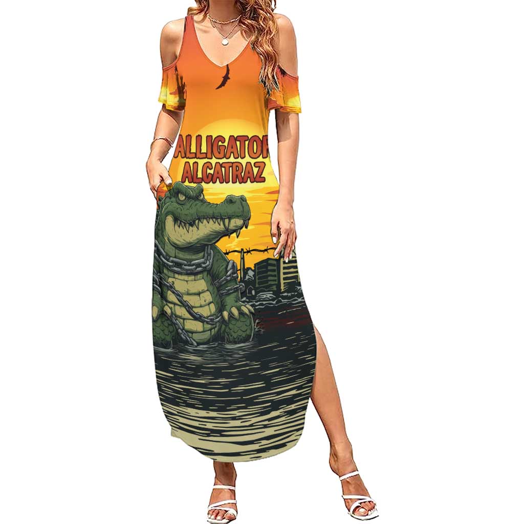 Personalized Alligator Alcatraz Summer Maxi Dress Gator Island Prison Retro Sunset - Wonder Print Shop
