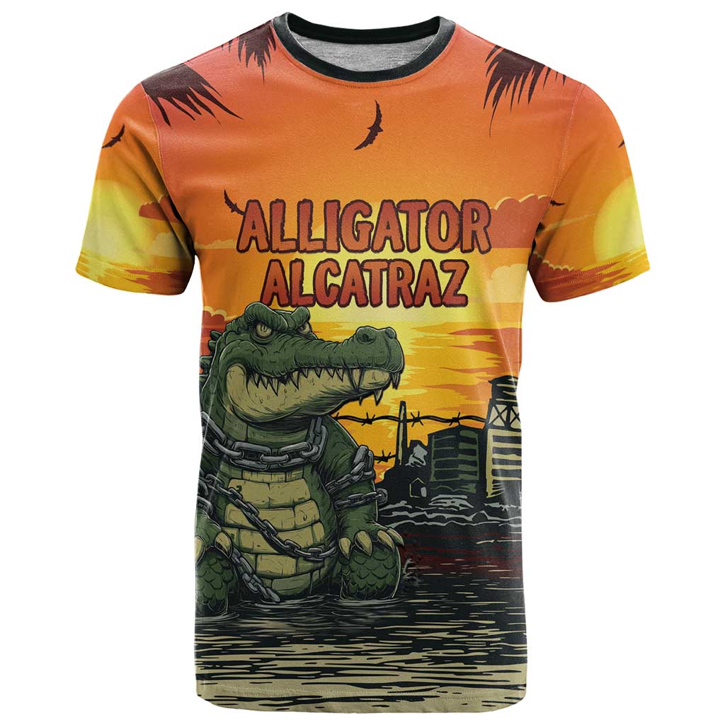 Personalized Alligator Alcatraz T Shirt Gator Island Prison Retro Sunset - Wonder Print Shop