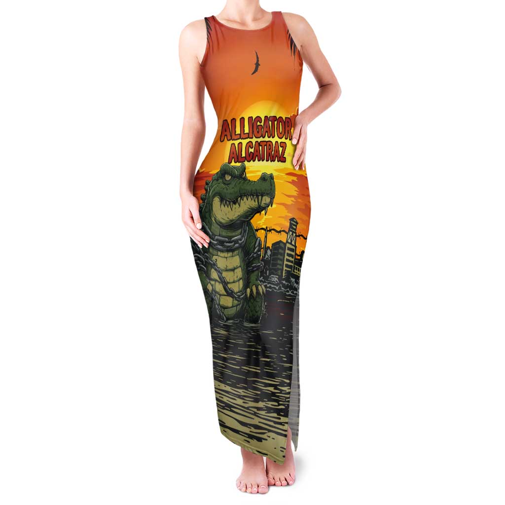 Personalized Alligator Alcatraz Tank Maxi Dress Gator Island Prison Retro Sunset - Wonder Print Shop