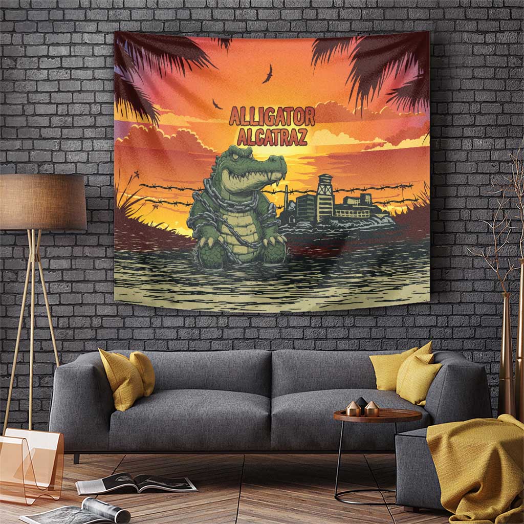 Alligator Alcatraz Tapestry Gator Island Prison Retro Sunset - Wonder Print Shop