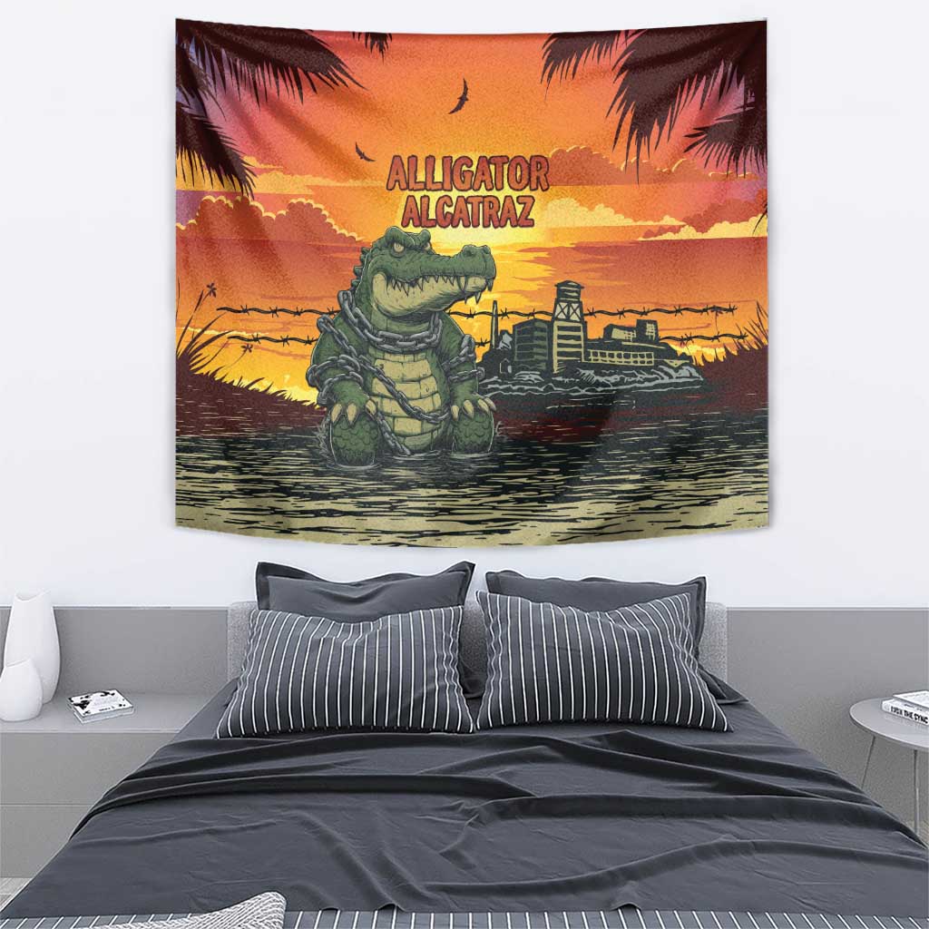 Alligator Alcatraz Tapestry Gator Island Prison Retro Sunset - Wonder Print Shop