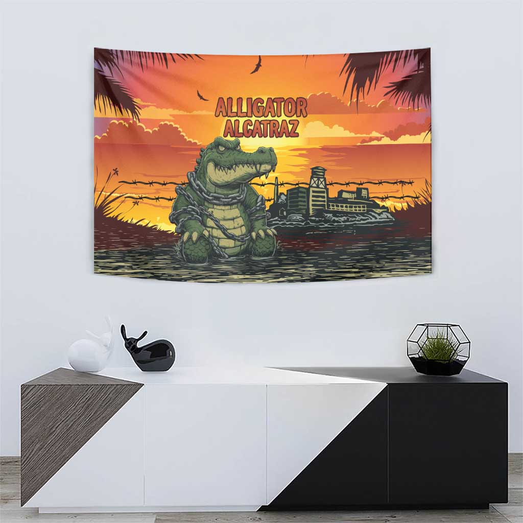 Alligator Alcatraz Tapestry Gator Island Prison Retro Sunset - Wonder Print Shop