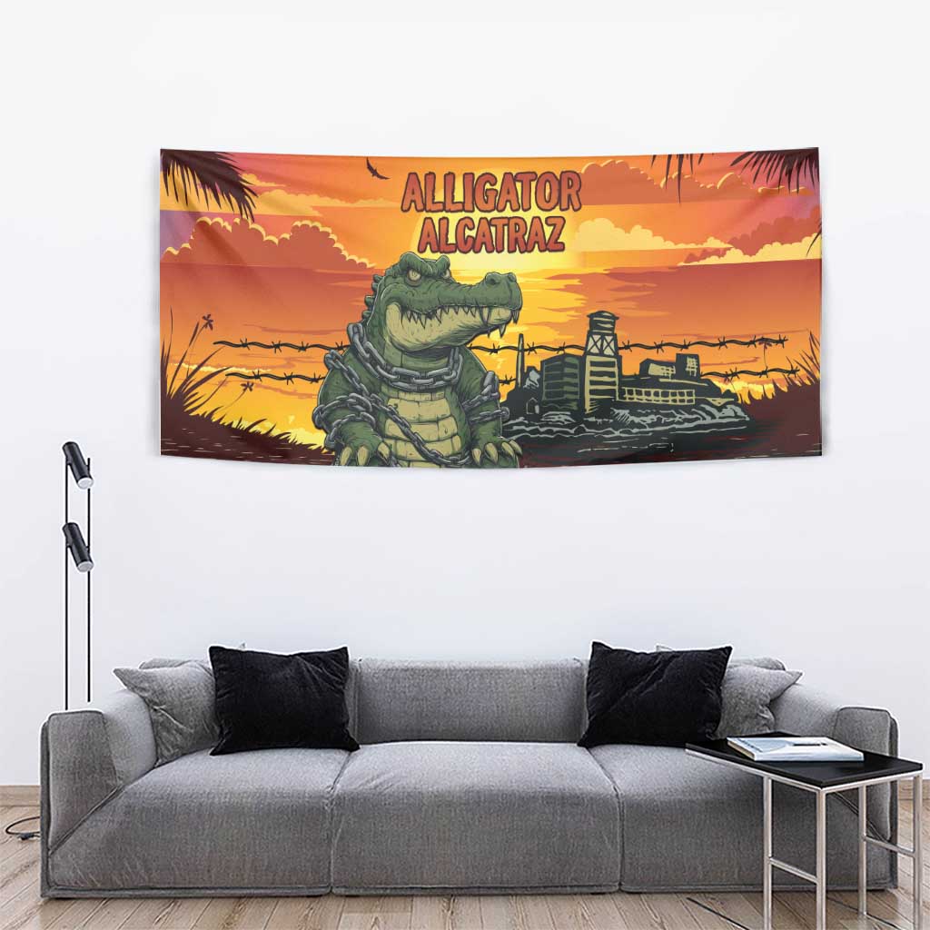 Alligator Alcatraz Tapestry Gator Island Prison Retro Sunset - Wonder Print Shop