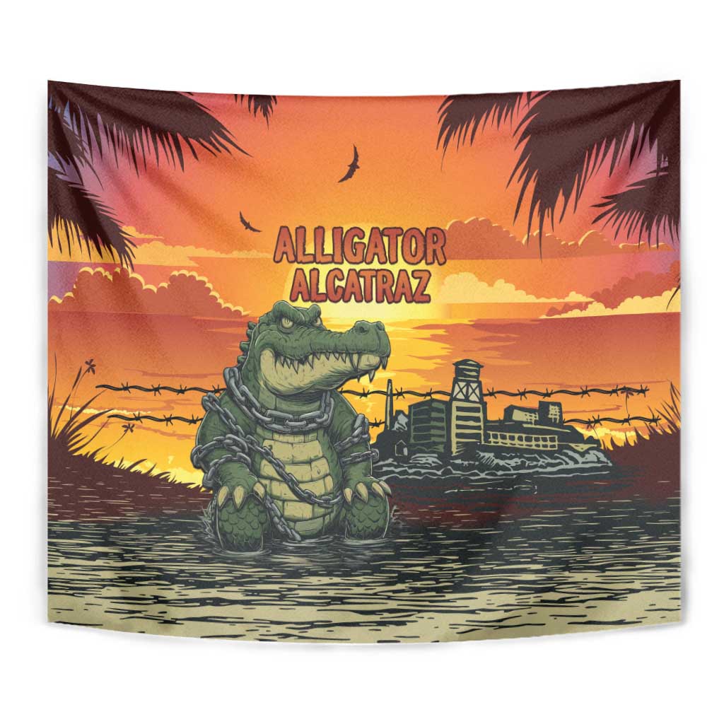 Alligator Alcatraz Tapestry Gator Island Prison Retro Sunset - Wonder Print Shop