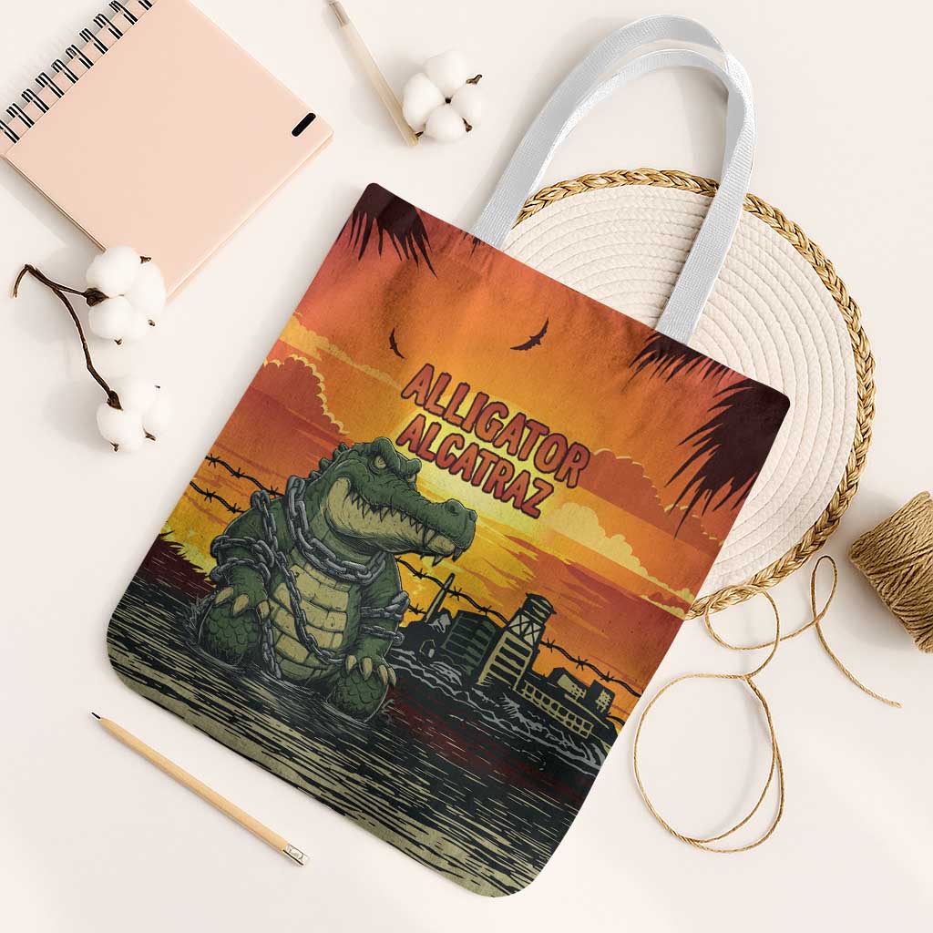 Alligator Alcatraz Tote Bag Gator Island Prison Retro Sunset - Wonder Print Shop