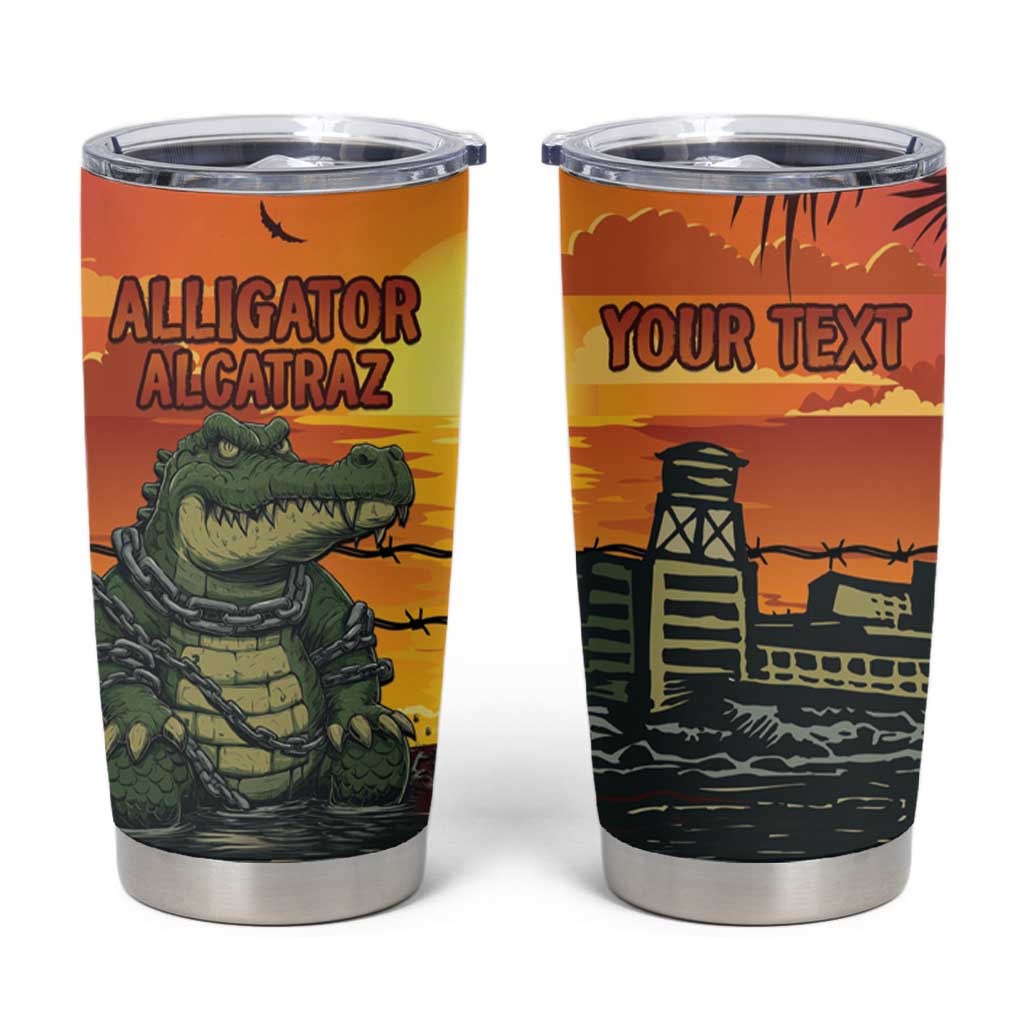 Personalized Alligator Alcatraz Tumbler Cup Gator Island Prison Retro Sunset - Wonder Print Shop