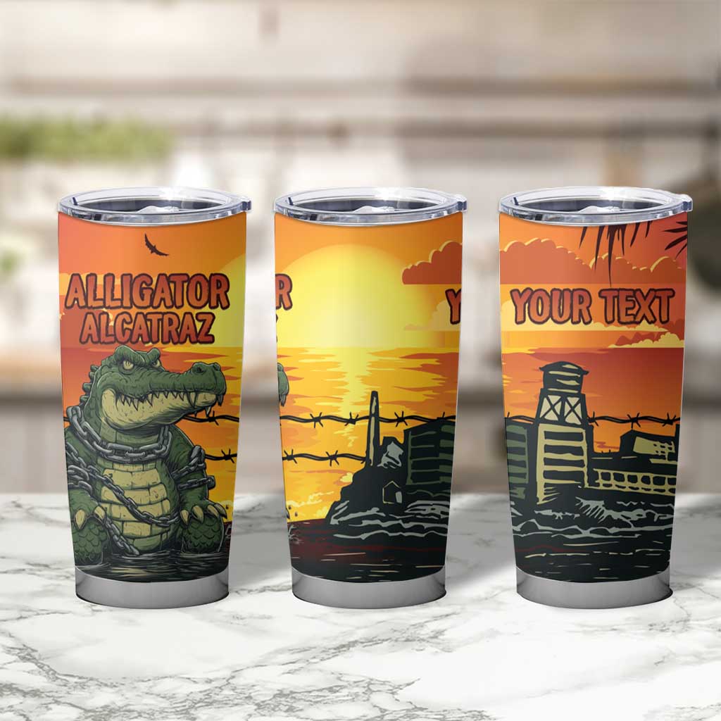 Personalized Alligator Alcatraz Tumbler Cup Gator Island Prison Retro Sunset - Wonder Print Shop