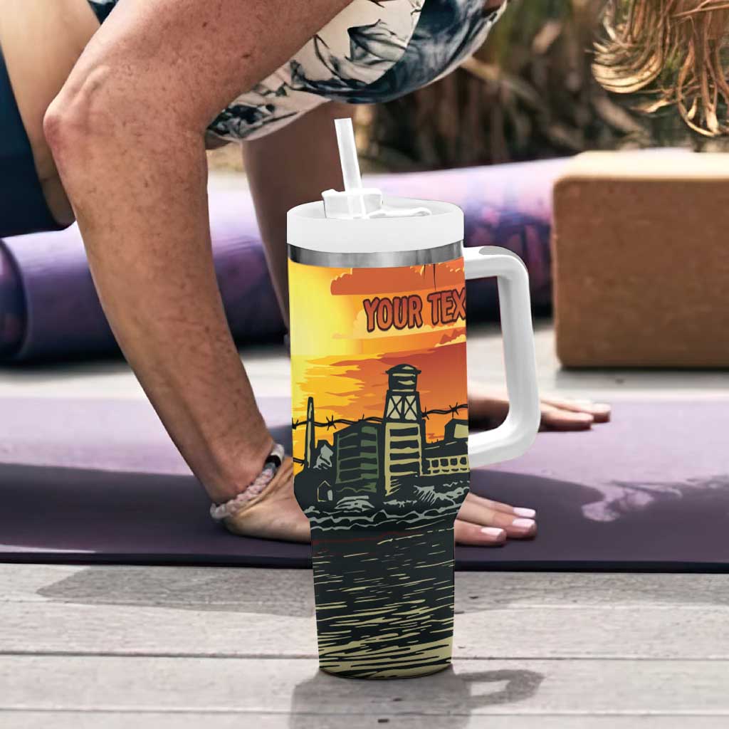Personalized Alligator Alcatraz Tumbler With Handle Gator Island Prison Retro Sunset - Wonder Print Shop