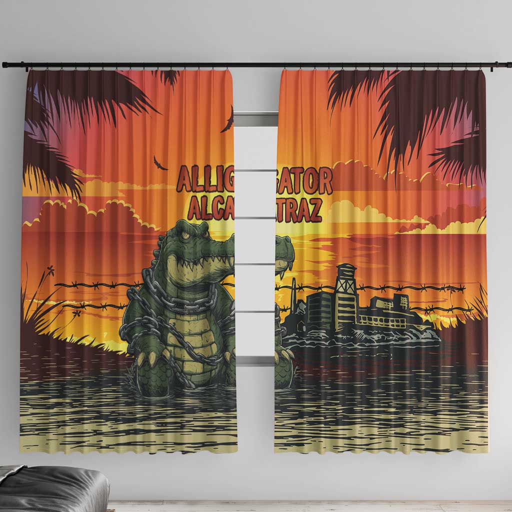 Alligator Alcatraz Window Curtain Gator Island Prison Retro Sunset - Wonder Print Shop