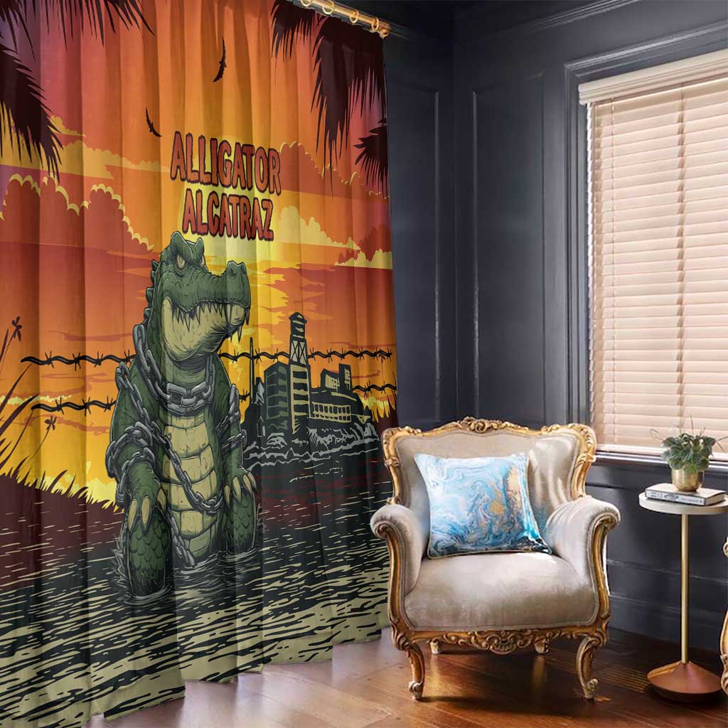 Alligator Alcatraz Window Curtain Gator Island Prison Retro Sunset - Wonder Print Shop