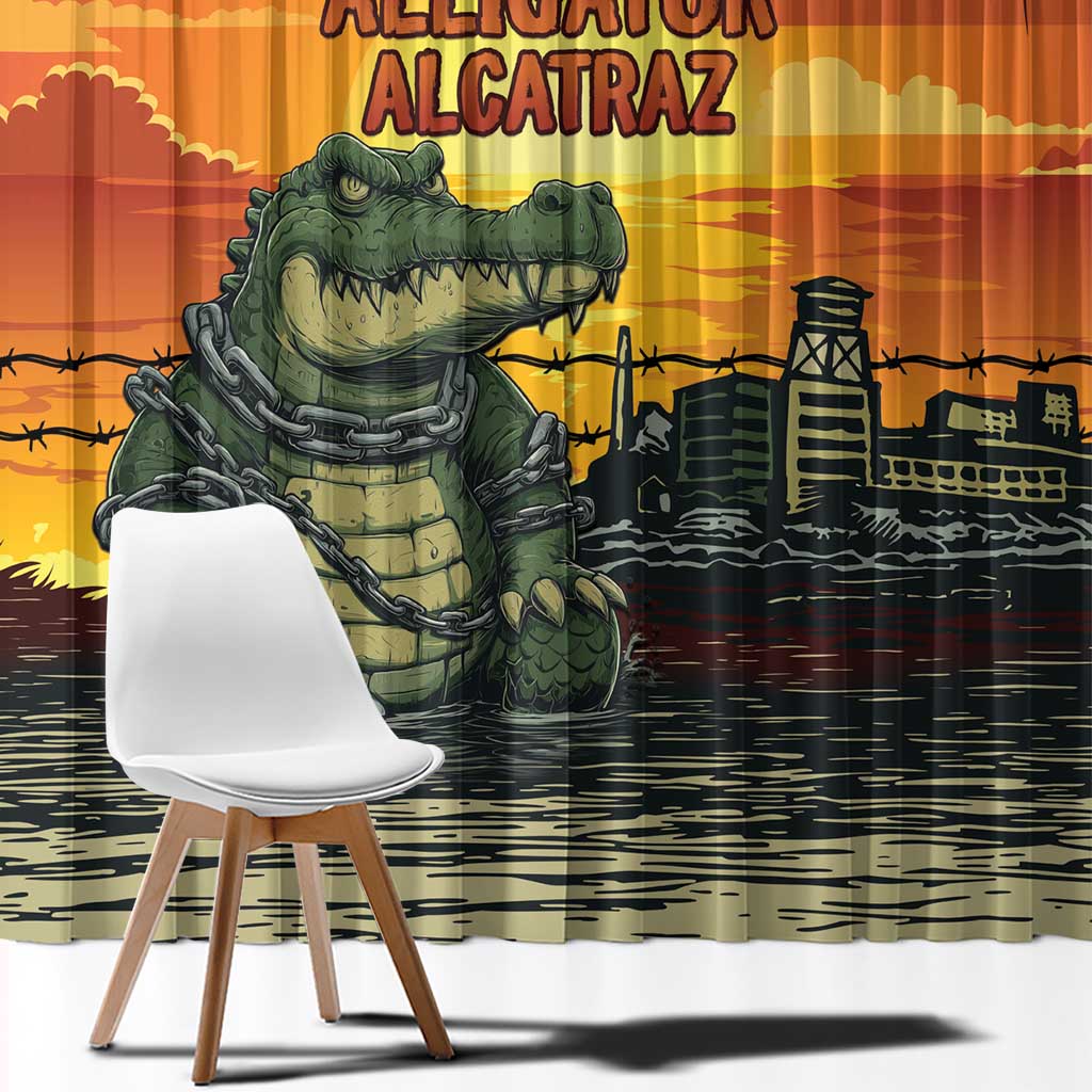 Alligator Alcatraz Window Curtain Gator Island Prison Retro Sunset - Wonder Print Shop