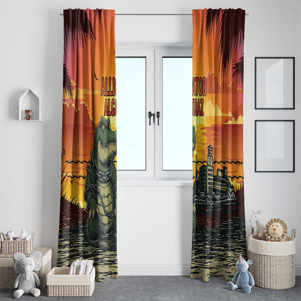 Alligator Alcatraz Window Curtain Gator Island Prison Retro Sunset - Wonder Print Shop