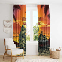 Alligator Alcatraz Window Curtain Gator Island Prison Retro Sunset - Wonder Print Shop