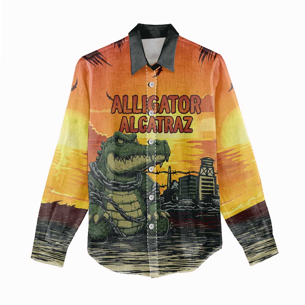 Personalized Alligator Alcatraz Women Casual Shirt Gator Island Prison Retro Sunset - Wonder Print Shop