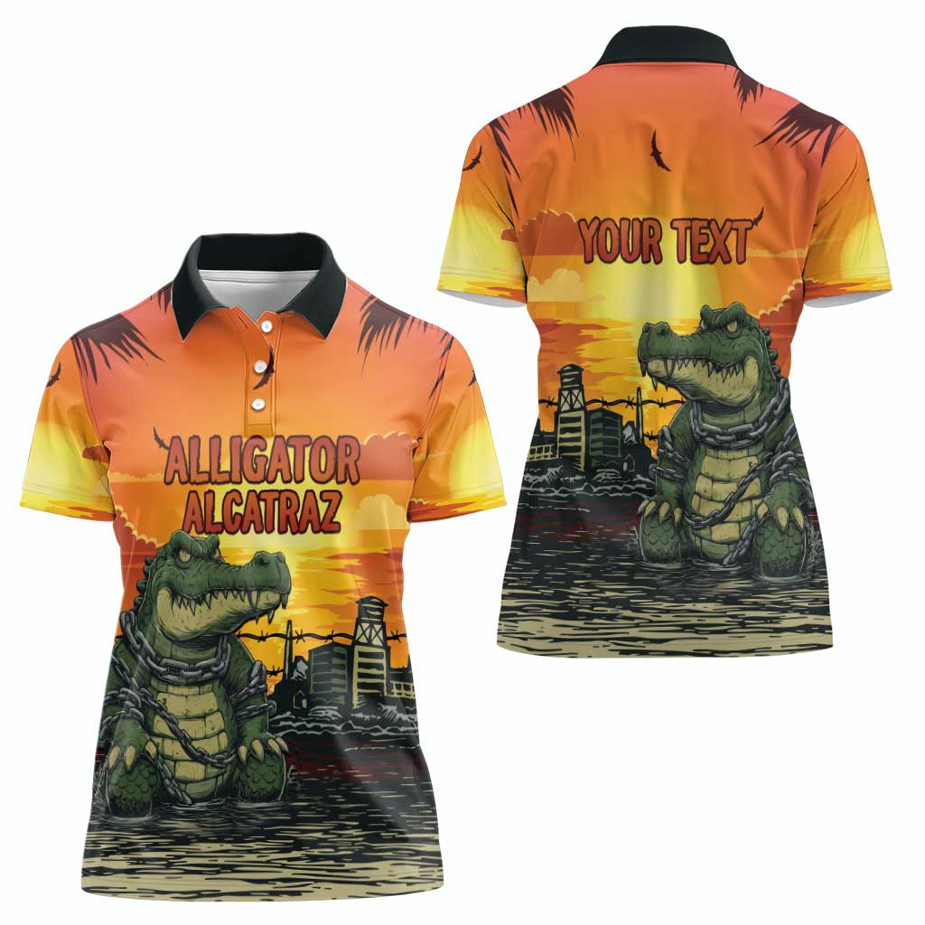 Personalized Alligator Alcatraz Women Polo Shirt Gator Island Prison Retro Sunset - Wonder Print Shop