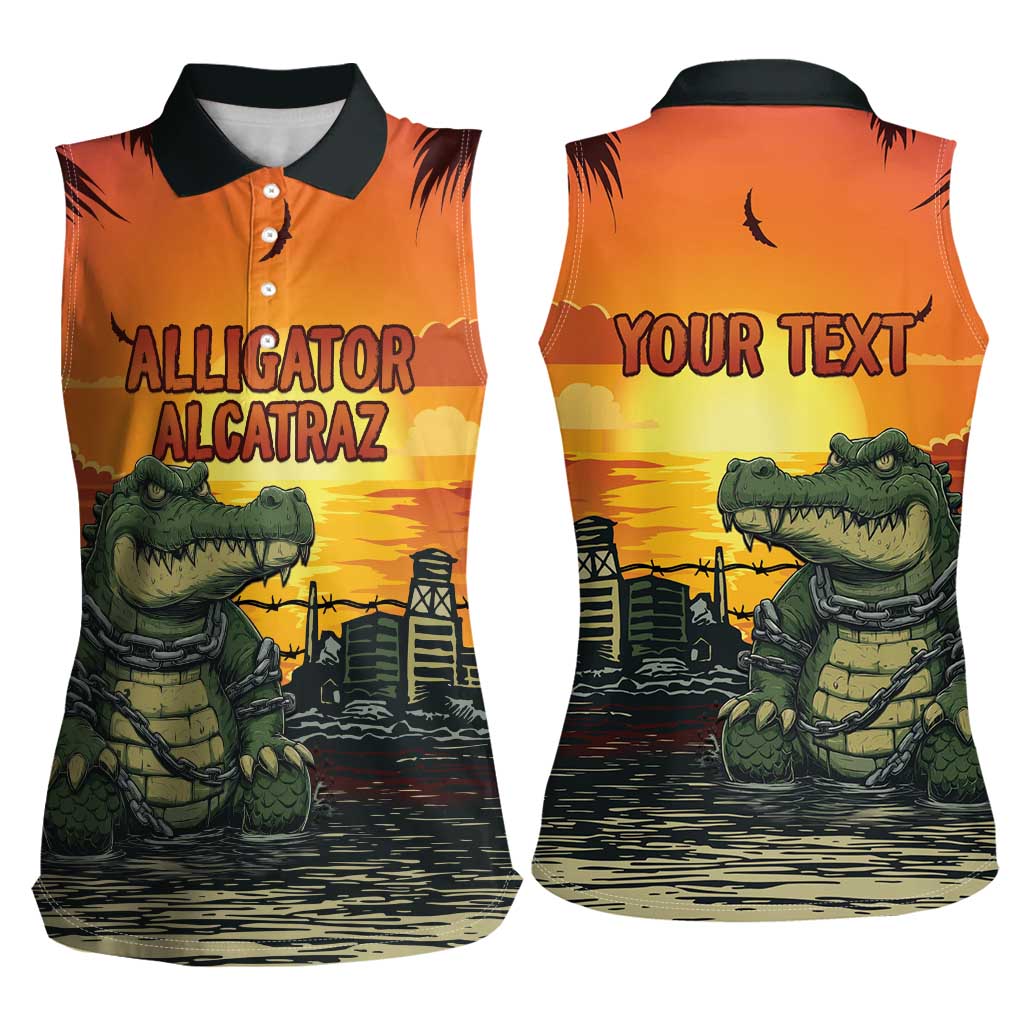 Personalized Alligator Alcatraz Women Sleeveless Polo Shirt Gator Island Prison Retro Sunset - Wonder Print Shop