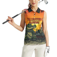 Personalized Alligator Alcatraz Women Sleeveless Polo Shirt Gator Island Prison Retro Sunset - Wonder Print Shop