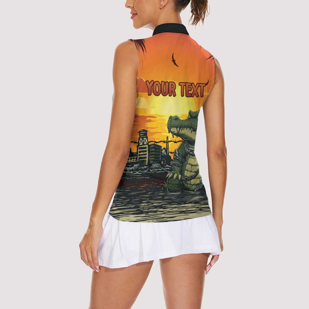 Personalized Alligator Alcatraz Women Sleeveless Polo Shirt Gator Island Prison Retro Sunset - Wonder Print Shop