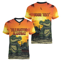 Personalized Alligator Alcatraz Women V-Neck T-Shirt Gator Island Prison Retro Sunset - Wonder Print Shop