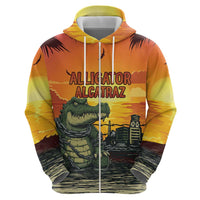 Personalized Alligator Alcatraz Zip Hoodie Gator Island Prison Retro Sunset - Wonder Print Shop