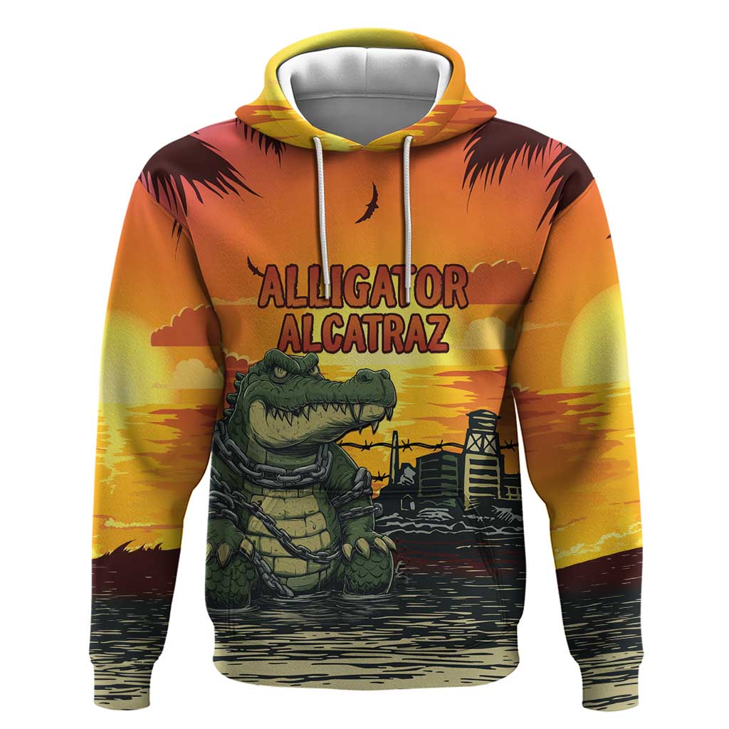 Personalized Alligator Alcatraz Zip Hoodie Gator Island Prison Retro Sunset - Wonder Print Shop