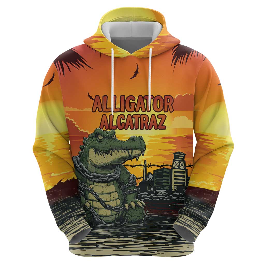 Personalized Alligator Alcatraz Zip Hoodie Gator Island Prison Retro Sunset - Wonder Print Shop