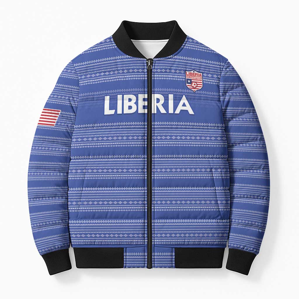 Custom Liberia Football Bomber Puffer Jacket Women Blue Jersey - Wonder Print Shop