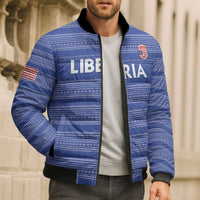 Custom Liberia Football Bomber Puffer Jacket Women Blue Jersey - Wonder Print Shop