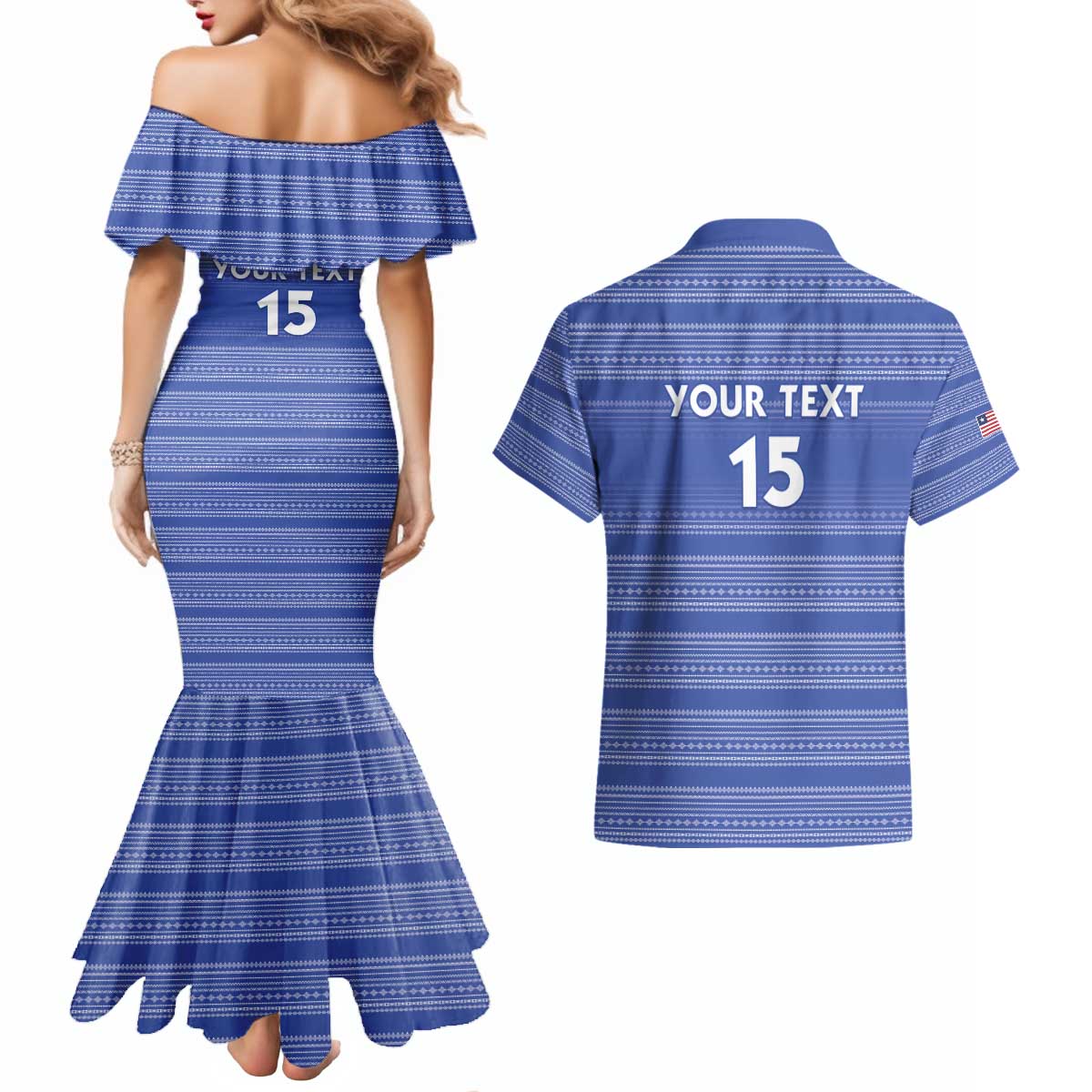 Custom Liberia Football Couples Matching Mermaid Dress and Hawaiian Shirt Women Blue Jersey - Wonder Print Shop