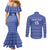 Custom Liberia Football Couples Matching Mermaid Dress and Long Sleeve Button Shirt Women Blue Jersey - Wonder Print Shop