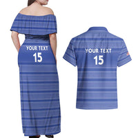 Custom Liberia Football Couples Matching Off Shoulder Maxi Dress and Hawaiian Shirt Women Blue Jersey - Wonder Print Shop