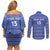 Custom Liberia Football Couples Matching Off Shoulder Short Dress and Long Sleeve Button Shirt Women Blue Jersey - Wonder Print Shop
