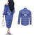 Custom Liberia Football Couples Matching Off The Shoulder Long Sleeve Dress and Long Sleeve Button Shirt Women Blue Jersey - Wonder Print Shop