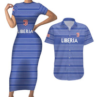 Custom Liberia Football Couples Matching Short Sleeve Bodycon Dress and Hawaiian Shirt Women Blue Jersey - Wonder Print Shop