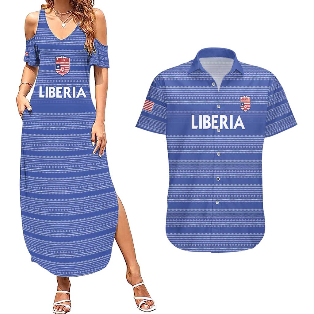 Custom Liberia Football Couples Matching Summer Maxi Dress and Hawaiian Shirt Women Blue Jersey - Wonder Print Shop