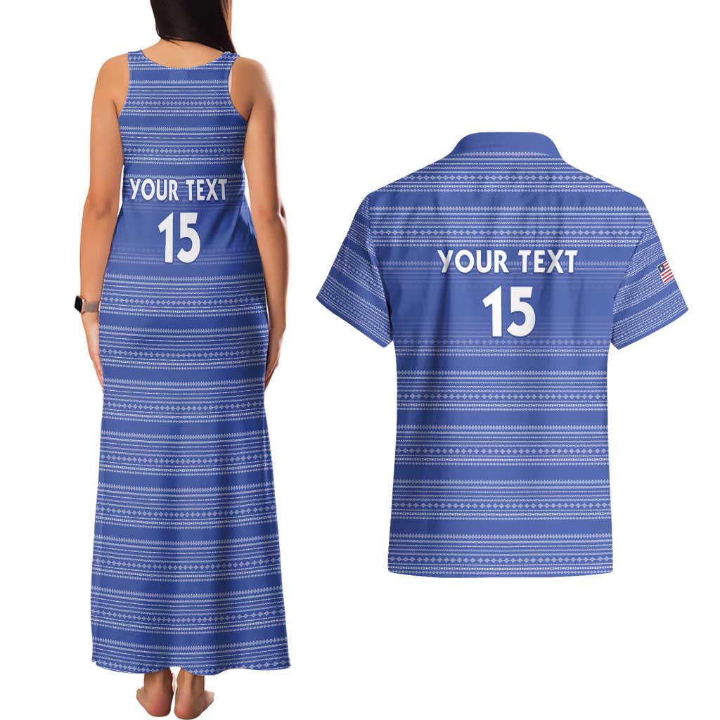 Custom Liberia Football Couples Matching Tank Maxi Dress and Hawaiian Shirt Women Blue Jersey - Wonder Print Shop