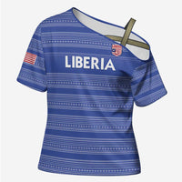Custom Liberia Football Cross Shoulder Shirt Women Blue Jersey - Wonder Print Shop