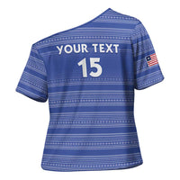 Custom Liberia Football Cross Shoulder Shirt Women Blue Jersey - Wonder Print Shop