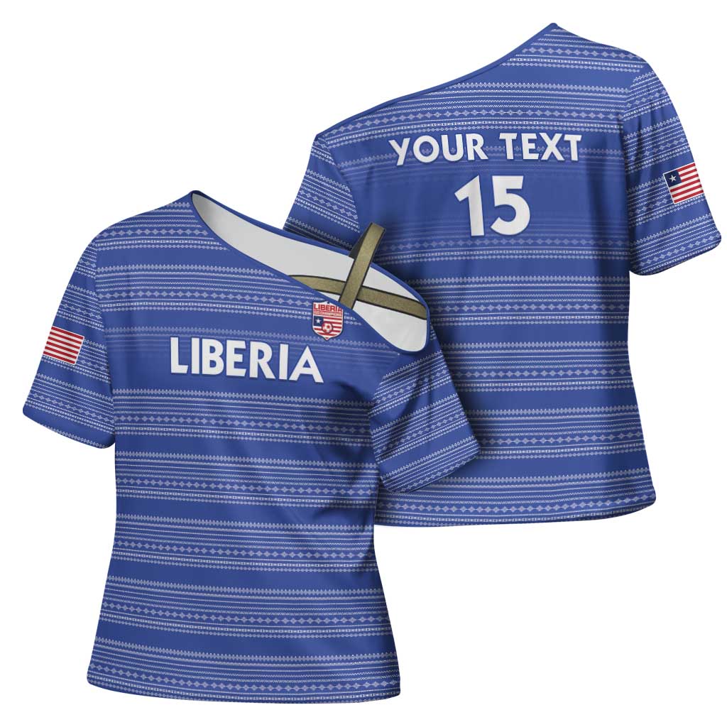 Custom Liberia Football Cross Shoulder Shirt Women Blue Jersey - Wonder Print Shop
