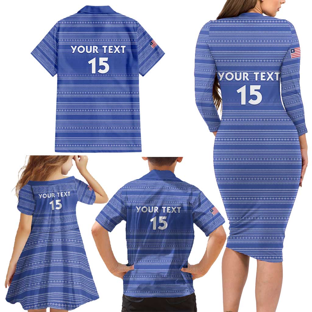 Custom Liberia Football Family Matching Long Sleeve Bodycon Dress and Hawaiian Shirt Women Blue Jersey - Wonder Print Shop