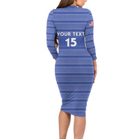 Custom Liberia Football Family Matching Long Sleeve Bodycon Dress and Hawaiian Shirt Women Blue Jersey - Wonder Print Shop