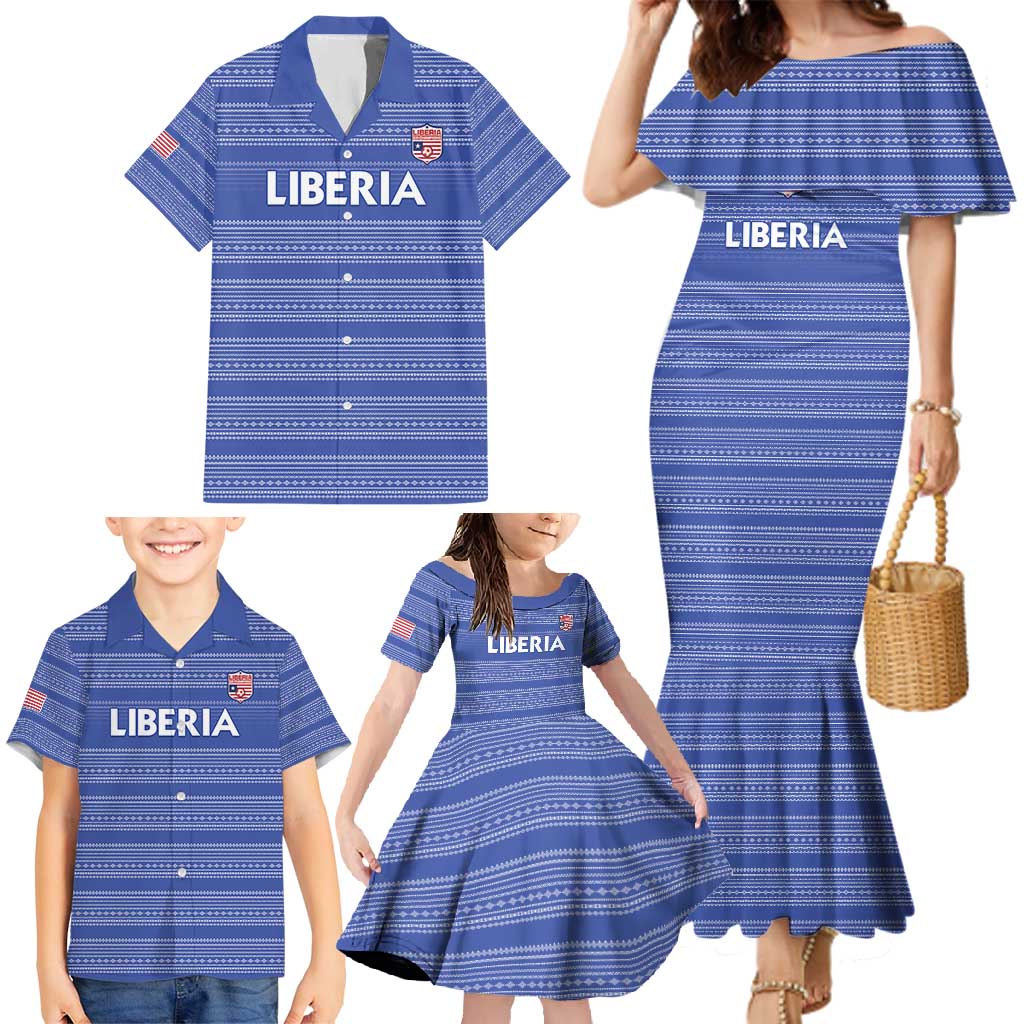 Custom Liberia Football Family Matching Mermaid Dress and Hawaiian Shirt Women Blue Jersey - Wonder Print Shop