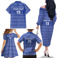 Custom Liberia Football Family Matching Off The Shoulder Long Sleeve Dress and Hawaiian Shirt Women Blue Jersey - Wonder Print Shop