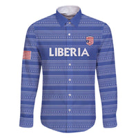 Custom Liberia Football Family Matching Off The Shoulder Long Sleeve Dress and Hawaiian Shirt Women Blue Jersey - Wonder Print Shop