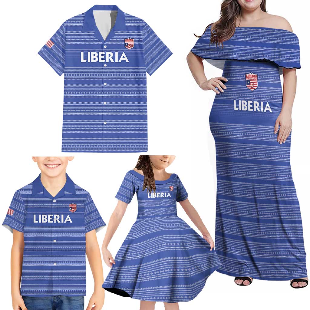 Custom Liberia Football Family Matching Off Shoulder Maxi Dress and Hawaiian Shirt Women Blue Jersey - Wonder Print Shop