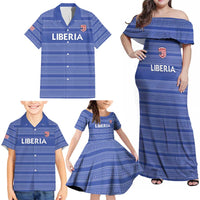 Custom Liberia Football Family Matching Off Shoulder Maxi Dress and Hawaiian Shirt Women Blue Jersey - Wonder Print Shop